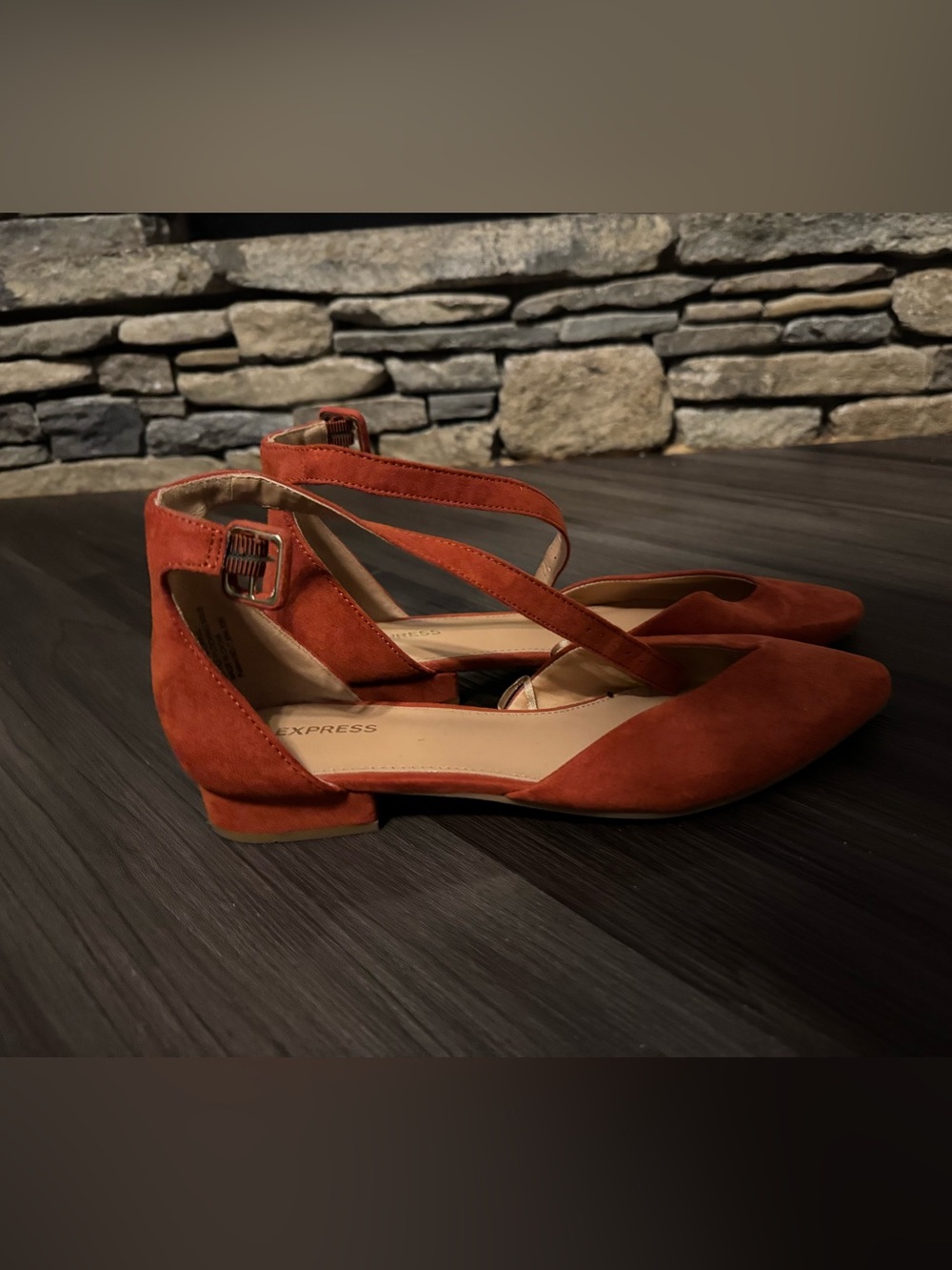Express Rust Suede D'Orsay Flats with Ankle Strap